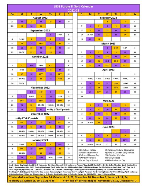 Lake Braddock Purple And Gold Calendar